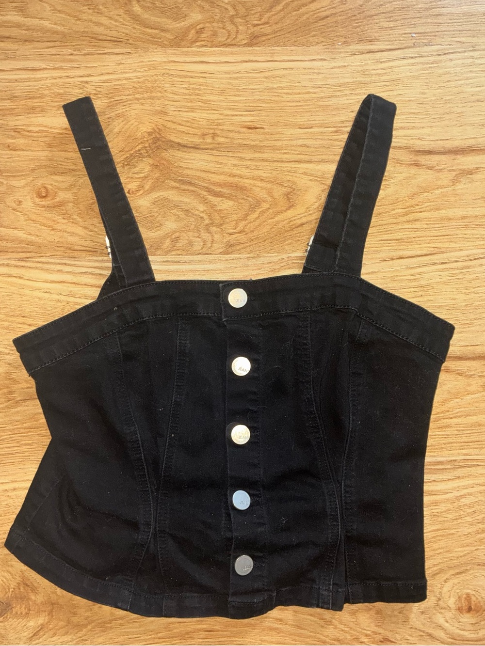 Women’s Black Denim Button Up Crop Top